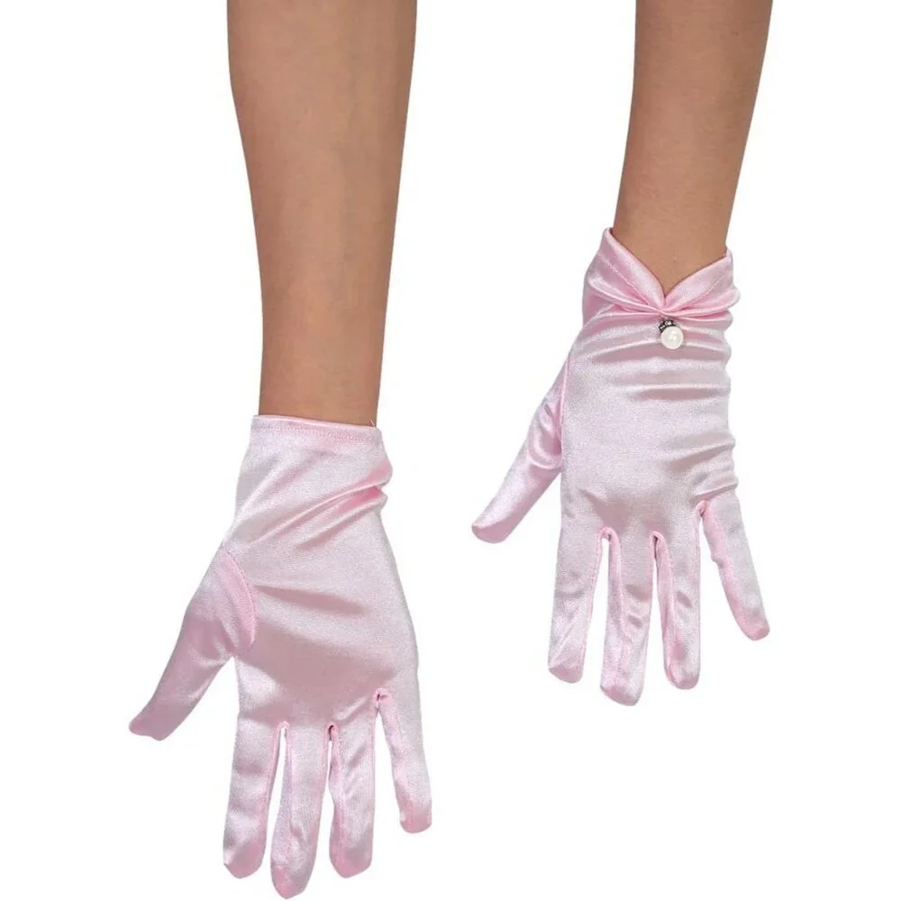 Women's Evening Pink-Satin Short Lace Gloves Wrist Wedding Bridal Party